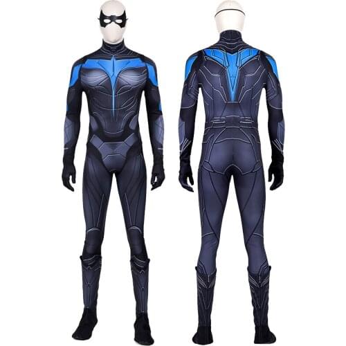 Bat Superhero Cosplay Costume Dick Grayson Battle Halloween Outfit Role-playing Clothes Full Props With Shoes