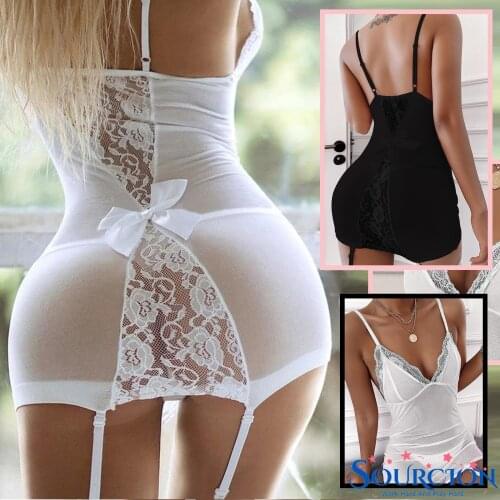 Sourcion Lace Lingerie V-Neck Bra Thong with Garter Underwear Pajamas Suit Set Lingerie Bodysuit Women Bra Set Sexy Lingerie