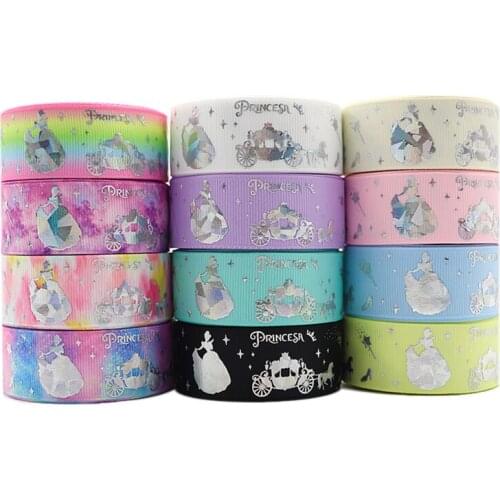 1" 25MM 50 Yards Glitter Laser Silver Princess Printed Grosgrain Ribbons Gift Packaging DIY Handmade Materials 18061002