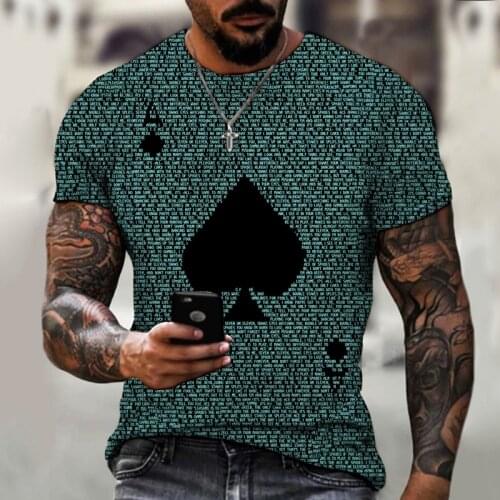 2021 best-selling hot-selling 3D printing mens T-shirt oversized poker pattern street fashion T-shirt