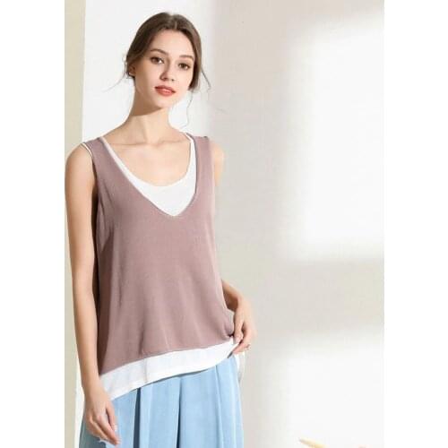 Summer Tank Tops Women Sleeveless Round Neck Loose T Shirt Ladies knitting splice Vest Camisole Cotton Slim Ladies Thin Vest