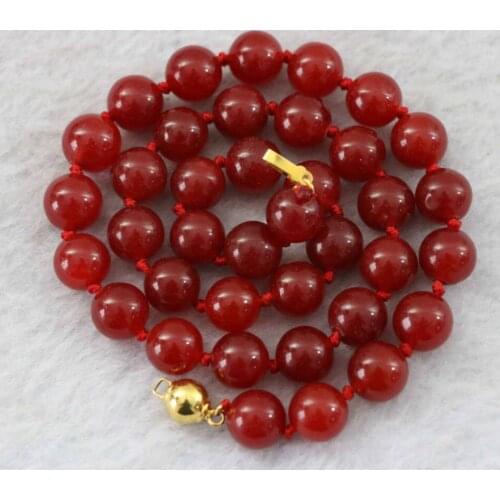 Fashion red natural stone chalcedony jades necklace 8mm 10mm 12mm round beads special making chain jewelry 18inch B1016