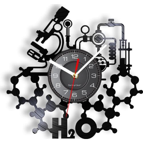 Chemistry Experiments Wall Clock Science Laboratory Decoration Periodical Elements Table Wall Art Retro Vinyl Record Wall Clock