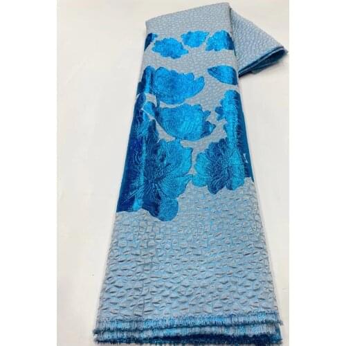 Latest Blue Brocade Jacquard Lace Fabric French Damask Lace High Quality African Nigerian Sewing Cloth Material For Dress PJZ13