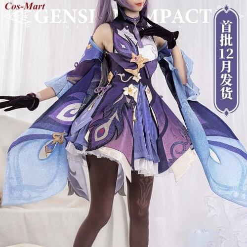 New Hot Game Genshin Impact Keqing Cosplay Costume Fashion Romantic Purple Combat Dress Full Set Party Role Play Clothing S-L