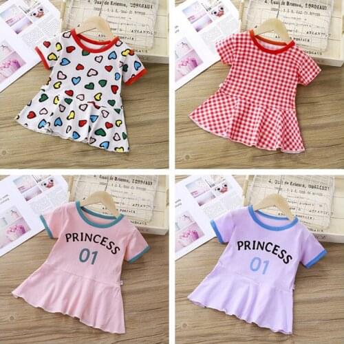 Casual Baby Girls Dress Summer Toddler Kids Clothes Princess Letter Print Plaid Dresses Party Birthday Costume Children Clothing
