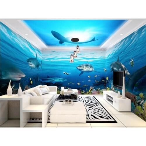 Custom mural photo 3d wallpaper Underwater world shark theme space Whole house wall decor living room wallpaper for wall 3 d