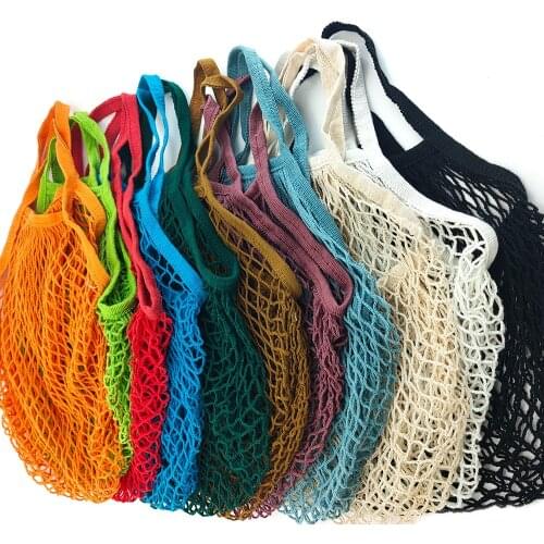 Portable Fruit Vegetable Bag Reusable Grocery Bags Washable Cotton Mesh String Organic Organizer Handbag Short Handle Net Tote