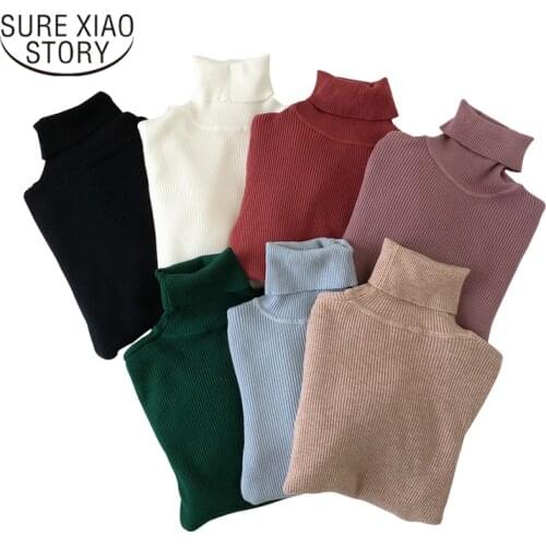 Casual Korean Long Sleeve Women Sweaters Pullovers Acrylic Turtleneck Knitted Winter Clothes Sweater Solid Striped Shirt 7454 50
