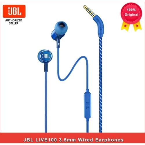 JBL LIVE100 3.5mm Wired Earphones Stereo Sound Line Control Sports Headset Live 100 Deep Bass Sound Earbuds Handsfree with Mic