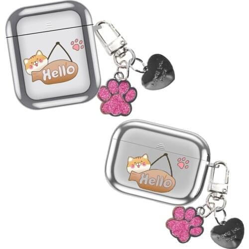 Luxury 3D Stereo Cat Paw Pendant Earphone Cases For AirPods1 2 Pro 3 Bluetooth Headphones Strap Cover Soft Plating Lanyard Shell