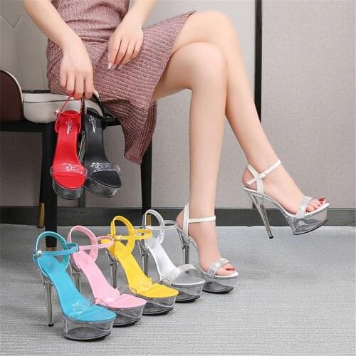 Sandals Womens New Summer Fashion 13CM High Heel Shoes Candy Sexy Sandals Crystal Stiletto Female Clear Platform Stripper Pumps