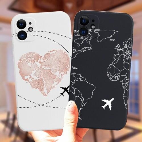 Luxury Popular Planes World Map Travel Silicone Phone Case For iPhone 11 12 Pro XS MAX X XR 7 8 Plus Cute Candy Matte Soft Cover
