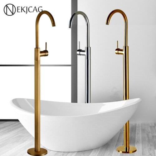 3-colors Free Standing Bathroom Tub Sink Faucet Single Handle Brass Floor Mounted Hot and Cold Bathtub Mixer Taps