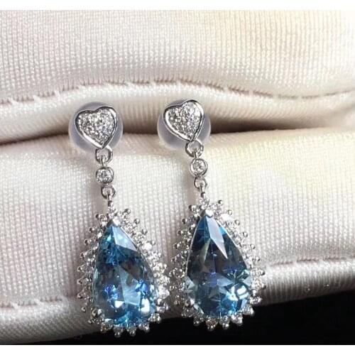 T1214 Fine Jewelry Pure 18K White Gold Natural Aquamarine Gemstone 2.59ct Diamonds Females Earrings for Women FIne Earrings