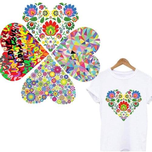 Flowers Thermal Stickers On Clothes Heart Heat Transfers Patches For Clothing Women T Shirt Flower Stripes DIY Butterfly Decro