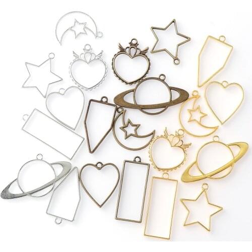 5PC/3pc Mix Heart Star Vintage Rectangle Moon Shape Antique Metal Hollow Frame Charms Pendant DIY Jewelry Findings Accessories