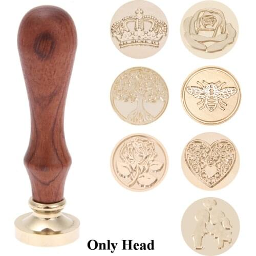 Retro European Seal Wax Seal Stamp Head Flower Fire Paint Wooden Handle Set For Wedding Invitation Signature Kids Toy