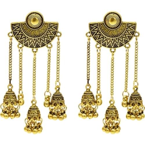 Bohemia Style Women Indian Jhumka Earrings 2021 Gold Sliver-colo Metal Big Bells Dangle Long Tassel Earring Ladies Gypsy Jewelry
