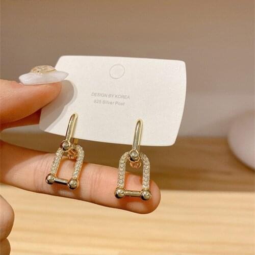 Nanny Fashion Geometry Pattern Arch Dangle Earrings For Women Korean Style Gold Alloy Piercing Earrings Jewelry Gift Wholesale