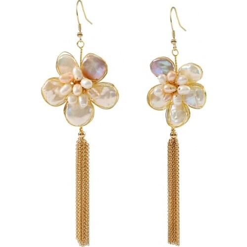 LANFLORA flower fashion Freshwater Pearl handmade women earrings copper alloy earrings free shipping