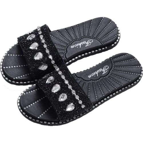 Slippers women 2020 new outerwear fashion cool flash diamond women sandals sequins word drag women shoes zapatos de mujer