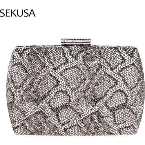 PU Women Evening Bags Shoulder Chain Diamonds Clutch Printed Leather 2021 New Design Party Handbags Purse