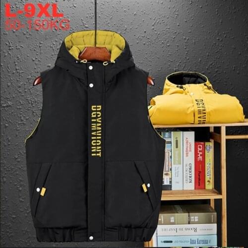Waistcoat Vests Men Plus Size 7xl 8xl 9xl Mens Winter Hooded Vest Casual Mens Puffer Warm Sleeveless Jacket Coats Male Thicken