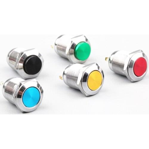 10pcs 12mm Metal Semi-oxidation push button Switch Flat/High round waterproof momentary reset 2pin terminal 5 Color