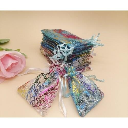 1000pcs Colorful Coral Striped Organza Bag Drawstring Pouch Gift Bag for Cloth Christhmas Wedding Jewelry Storage Packaging Bags