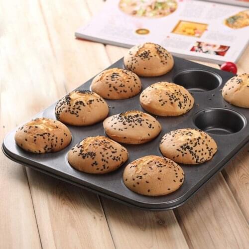 2pc 12 Holes Cake Baking Pan Bakeware Muffin Cupcake Mold DIY Non-Stick Baking Dish Carbon Steel Kitchen Oven Trays Pastry Tool