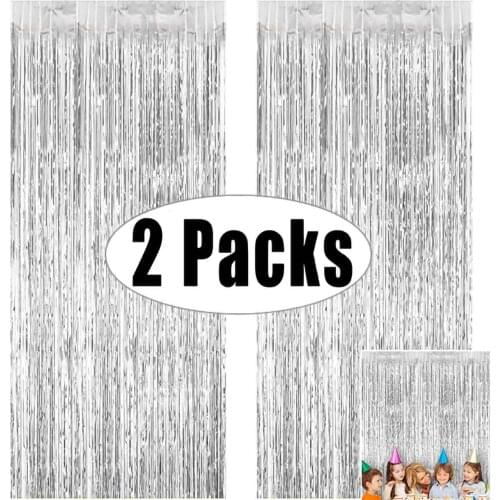2Pack 9.8x3.2ft Tinsel Fringe Foil Curtain Boy Girl Birthday Wedding Bachelorette Party Decoration Photography Backdrop Woman