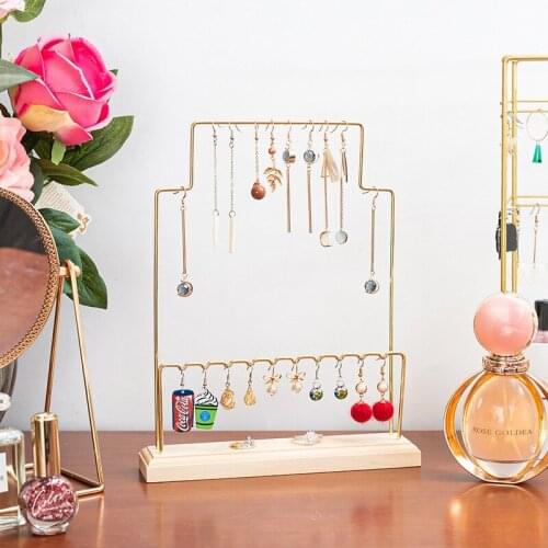 2 Tier Metal Jewelry Display Stand with Wooden Base for Necklace, Earring, Bracelet, Watch Organizer