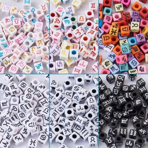 480pcs Mixed Constellation Zodiac Sign Letter Acrylic Beads Cube Loose Spacer Beads For Jewelry Making DIY Bracelet Necklace