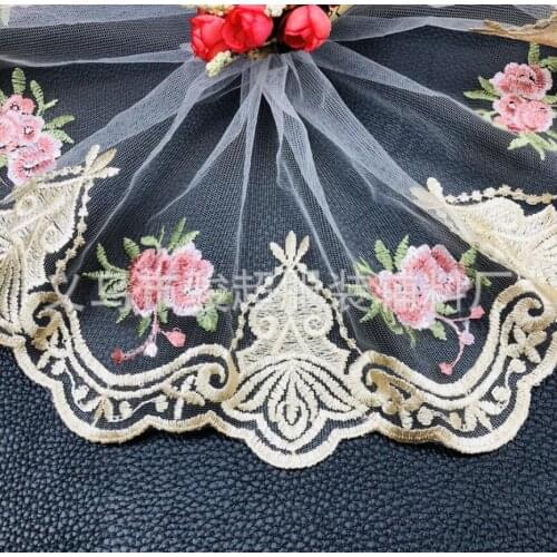 5 Meters 18CM Width High Quality Gold Mesh Floral Embroidery Lace Trim DIY Handmade Lace Accessories Textile Fabrics