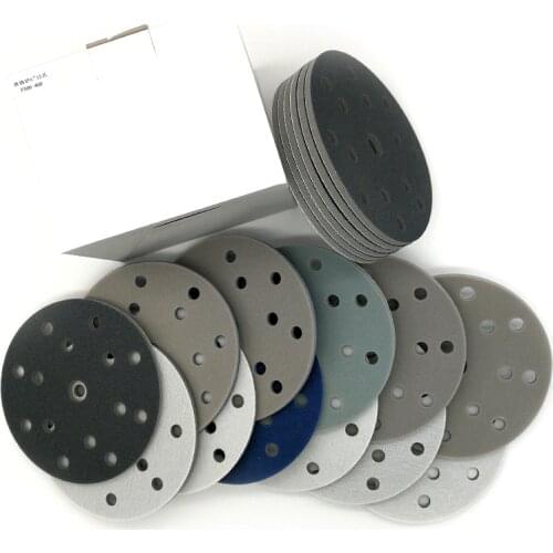 6 Inch 150mm 15-Hole 5Pcs Flocking Sponge Sanding Disc Sandpaper Wet & Dry Hook Loop 300-3000 Grit for Polishing & Grinding