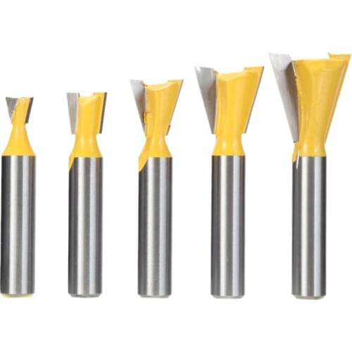 5pcs Carbide Dovetail Joint Router Bits Woodworking Carving Slotting Dovetail Cutter Router Bits 8mm Shank 5/8 1/4 1/2 3/8 3/4