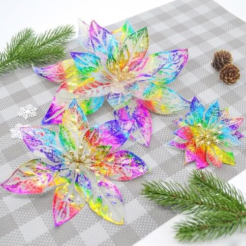 5PCS Colorful Flash Artificial Flowers Christmas Tree Decoration Fake Flowers DIY Wedding New Year Home Decoration Navidad 2021