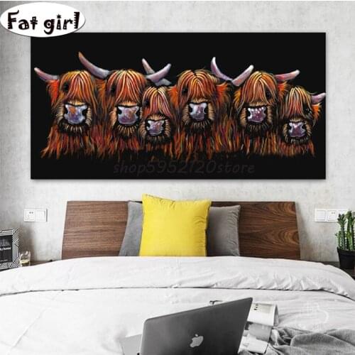 Diy Diamond Painting cartoon color Highland Cow Embroidery Mosaic cross stitch Handmade square round wall art large size Decor