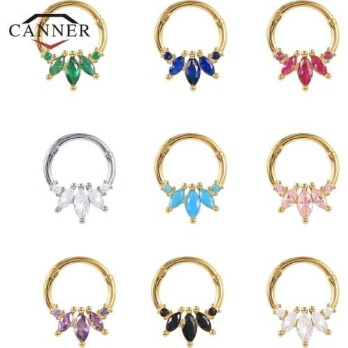 CANNER 925 Sterling Silver Round Pierced Cartilage Earrings for Women Zircon Round Nose Ring Huggie Hoop Earring Fine Jewelry