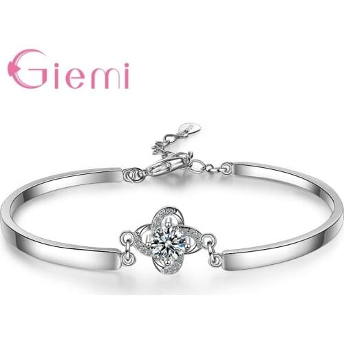 Austrian Crystal Clover 4 Leaf Leaves Link 925 Silver Bracelet Bangle Fashion Jewelry Rhinestone Charms Bracelets for Women Girl