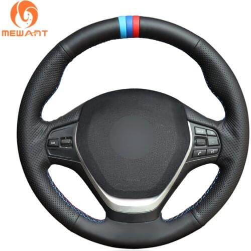 MEWANT Black Genuine Leather Steering Wheel Cover for BMW F20 F21 F22 F23 F30 F31 F34 F32 F33 F36