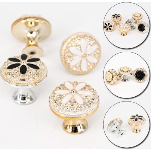 European Single Hole Handle Gold Luxury Flower Pattern Furniture Cabinet Knobs For Home Wardrobe Cupboard Door Handles Hardware