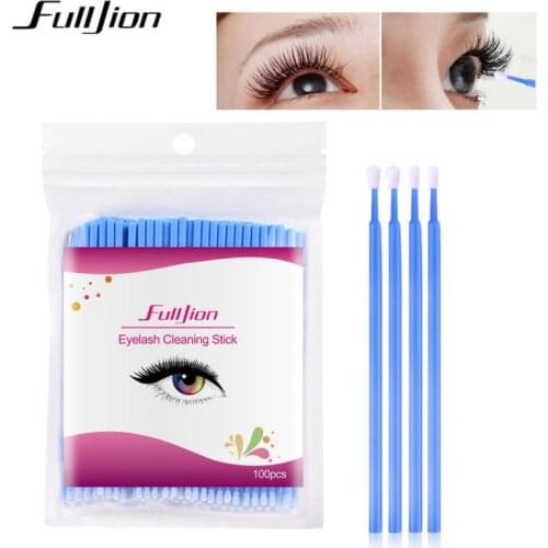 FULLJION 100Pcs/bag Disposable Eyelash Cotton Swab Grafting Eyelash Cleaning Stick Mascara Remove Makeup Micro Brushes