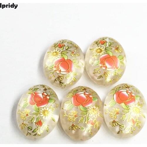Ipridy White color Japan Painting Vintage Japanese Drawing Beads Oval the bottom of color Flower Pattern 20X29mm 5 Pcs /lot