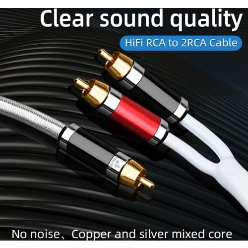 Hifi RCA to 2RCA Cable Hi-End Copper and Silver One Sub-2 Splitter Y Subwoofer Audio Cable