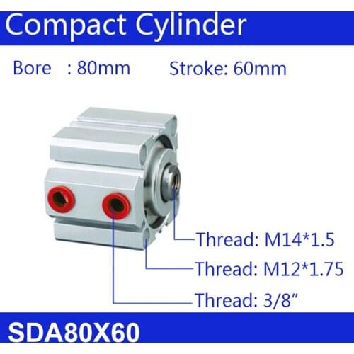 SDA80x60 80mm Bore 60mm Stroke Compact Air Cylinders SDA80X60 Double Action Pneumatic Cylinder