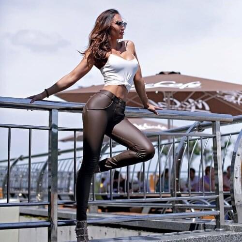 Shascullfites Melody Brown Faux Leather Pants Straight Leg Leather Trousers Thick Warm Leggings For Winter