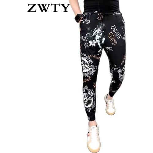 ZWTY Summer New Brand Casual printing With Pants Hip Hop joggers cargo Ankle-Length Mens Trousers Slim-Fit Sports Pants