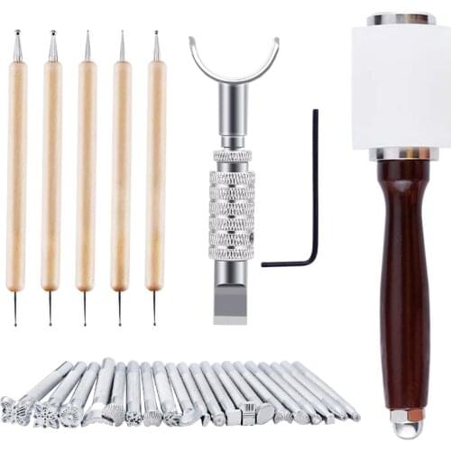 LMDZ Leather Working Tools Leathercraft Handmad kits Leather Stamping Carving kit Punch Hammer Tools for Beginner